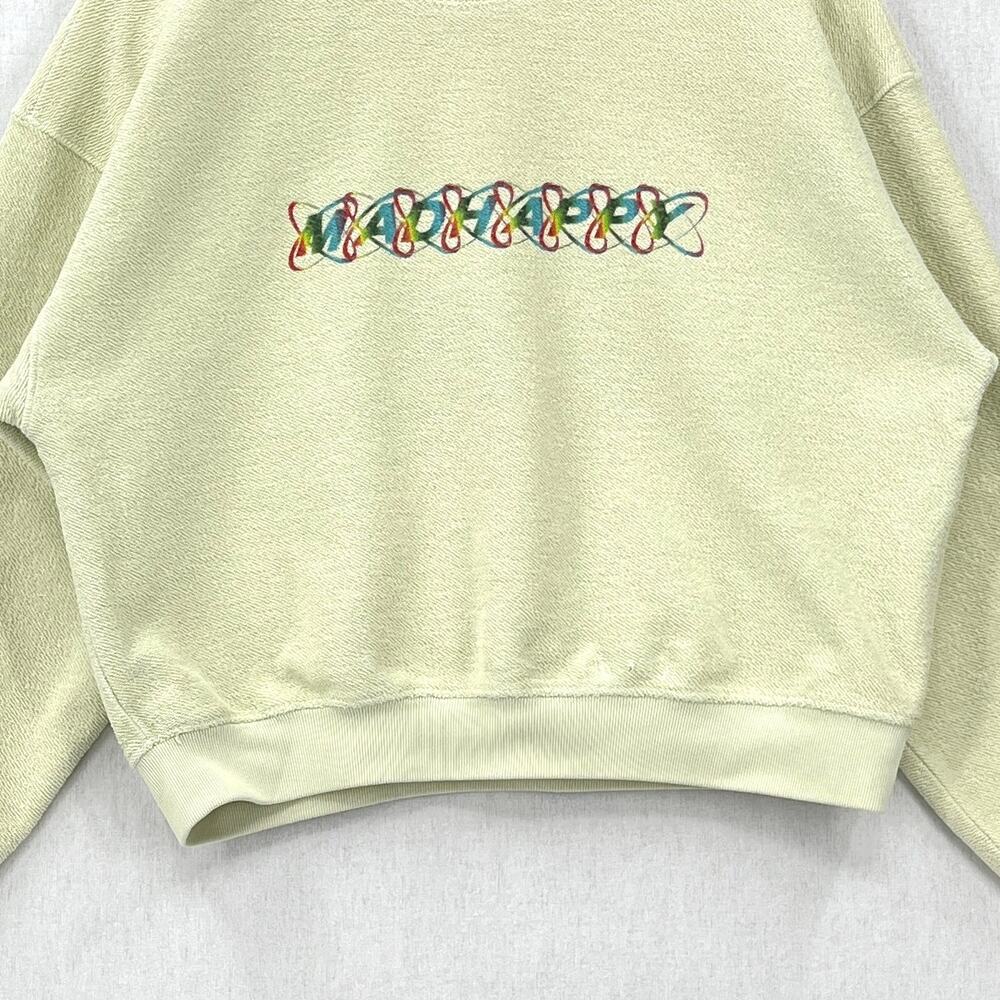 MADHAPPY Rainbow Cropped Crewneck  Sweatshirt Womens Small Pale Green Pullover - Picture 6 of 15